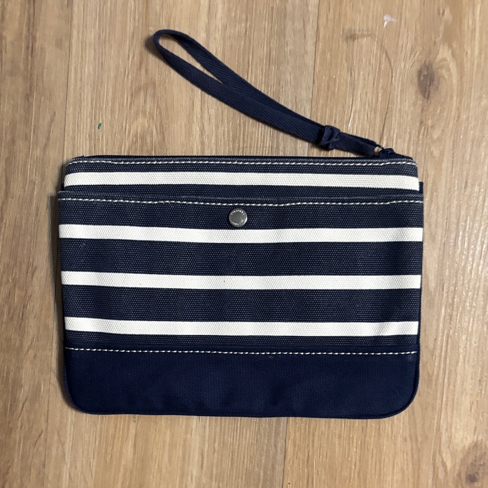Lands End Canvas Navy and White Striped Wristlet